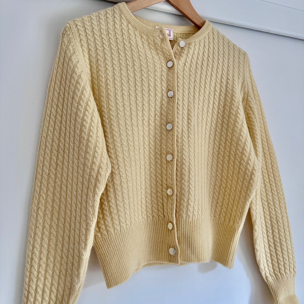N.Peal London Yellow 100% Cashmere Cable Knit Cardigan Made in Scotland M - Picture 3 of 10